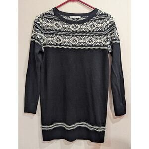 Pretty black Fair Isle style sweater dress w/ white collar knit by George size 8